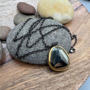 Ananda Khalsa 22kt Gold & Sterling Silver Necklace with Large Pyrite stone